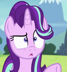 Size: 987x1053 | Tagged: safe, screencap, starlight glimmer, pony, unicorn, rock solid friendship, :o, confused, cropped, faic, female, frown, mare, open mouth, raised eyebrow, raised hoof, reaction image, solo, underhoof, wat, wide eyes, wtf