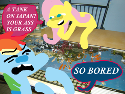 Size: 540x405 | Tagged: safe, artist:devi, derpibooru import, fluttershy, rainbow dash, axis & allies, board game, irl, photo, ponies in real life
