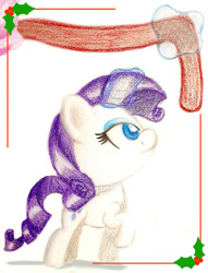 Size: 600x787 | Tagged: safe, artist:flutterluv, rarity, pony, unicorn, chibi, christmas, holly, magic, solo, traditional art