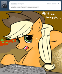 Size: 512x604 | Tagged: safe, artist:koportable, applejack, earth pony, pony, applejackasks, ask, ask applejack, solo