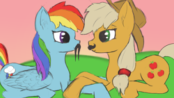 Size: 1920x1080 | Tagged: safe, artist:firemuffin, derpibooru import, applejack, rainbow dash, earth pony, pegasus, pony, appledash, colored, colored sketch, eye contact, facial hair, female, flat colors, holding hooves, lesbian, looking at each other, moustache, shipping, sketch