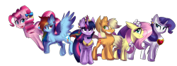 Size: 1600x600 | Tagged: safe, artist:strawberry-pannycake, derpibooru import, applejack, fluttershy, pinkie pie, rainbow dash, rarity, twilight sparkle, twilight sparkle (alicorn), alicorn, earth pony, pegasus, pony, unicorn, female, mane six, mare