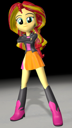 Size: 2160x3840 | Tagged: safe, artist:legoguy9875, sunset shimmer, equestria girls, 3d, boots, clothes, crossed arms, jacket, leather jacket, skirt, solo, source filmmaker