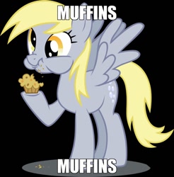 Size: 900x914 | Tagged: safe, derpy hooves, pegasus, pony, eating, female, image macro, mare, meme, muffin, solo