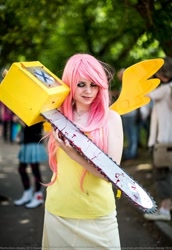 Size: 508x740 | Tagged: safe, fluttershy, human, .mov, chainsaw, cosplay, fluttershed, irl, irl human, photo, pony.mov, shed.mov