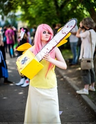 Size: 575x740 | Tagged: safe, fluttershy, human, .mov, chainsaw, cosplay, fluttershed, irl, irl human, photo, pony.mov, shed.mov