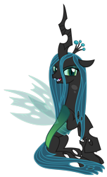 Size: 1800x2953 | Tagged: safe, artist:sketchmcreations, queen chrysalis, changeling, changeling queen, female, looking at you, raised hoof, simple background, sitting, smiling, transparent background, vector