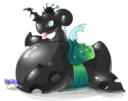 Size: 1134x900 | Tagged: safe, artist:buusutaa, queen chrysalis, oc, changeling, changeling queen, :p, chrysalapras, crossover, duo, female, lapras, pokefied, pokémon, simple background, species swap, tongue out, white background