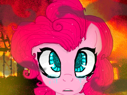 Size: 800x600 | Tagged: safe, artist:brujitabuenasuerte, pinkie pie, earth pony, pony, crying, fire, solo