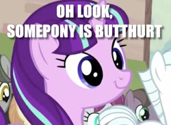 Size: 590x431 | Tagged: safe, edit, edited screencap, screencap, starlight glimmer, pony, unicorn, the cutie map, butthurt, c:, caption, cute, equalized, equalized mane, female, glimmerbetes, image macro, mare, meme, observer, reaction image, s5 starlight, smiling, solo focus