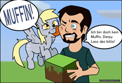 Size: 1024x694 | Tagged: safe, derpy hooves, human, german, gronkh, minecraft