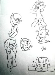 Size: 543x733 | Tagged: safe, artist:danadyu, applejack, dj pon-3, octavia melody, spike, vinyl scratch, dragon, earth pony, pony