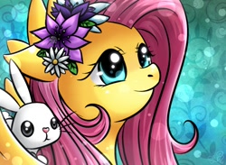 Size: 1500x1100 | Tagged: safe, artist:princesssilverglow, angel bunny, fluttershy, pegasus, pony, female, flower, mare