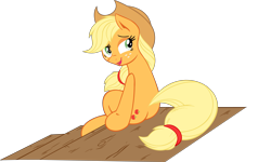 Size: 6109x3669 | Tagged: safe, artist:guitarbrony, artist:joey darkmeat, applejack, earth pony, pony, looking back, simple background, sitting, solo, stairs