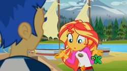 Size: 456x256 | Tagged: safe, screencap, flash sentry, sunset shimmer, equestria girls, legend of everfree, :o, brad, discovery kids, out of context, wide eyes