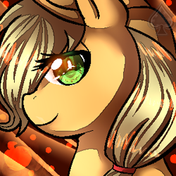 Size: 300x300 | Tagged: safe, artist:todoseruga, applejack, earth pony, pony, bust, colored pupils, female, looking at you, mare, portrait, profile, solo