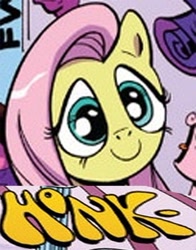 Size: 630x805 | Tagged: safe, idw, fluttershy, pegasus, pony, caption, expand dong, honk, image macro, solo