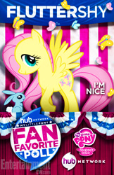 Size: 612x946 | Tagged: safe, fluttershy, butterfly, pegasus, pony, rabbit, promo, san diego comic con, solo, the hub