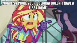 Size: 800x450 | Tagged: safe, edit, edited screencap, screencap, sci-twi, sunset shimmer, twilight sparkle, equestria girls, friendship games, image macro, meme, shark tale, sunset yells at twilight