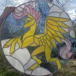 Size: 1387x1377 | Tagged: safe, artist:miss-vicki-vicki, fluttershy, human, pony, craft, hand, irl, photo, photo window, solo, stained glass, stained glass (irl)