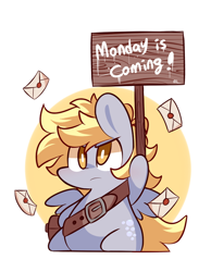 Size: 700x900 | Tagged: safe, artist:php56, derpy hooves, pegasus, pony, chibi, female, frown, glare, letter, mail, mailbag, mailpony, mare, monday, solo, winter is coming