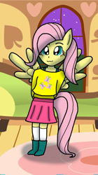 Size: 900x1608 | Tagged: safe, artist:yoshachu, fluttershy, anthro, :3, ambiguous facial structure, clothes, solo, sweater, sweatershy