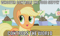 Size: 695x417 | Tagged: safe, applejack, earth pony, pony, image macro, solo