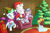 Size: 3600x2400 | Tagged: safe, artist:paradigmpizza, fancypants, rarity, elf, pony, unicorn, :d, blanket, chair, clothes, glowing horn, happy, hat, magic, orphans, present, sack, santa costume, santa hat, santa sack, scarf, smiling, telekinesis, tree