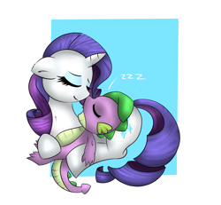 Size: 6500x6000 | Tagged: safe, artist:wickedsilly, rarity, spike, dragon, pony, unicorn, absurd resolution, female, male, shipping, sparity, spikelove, straight, zzz