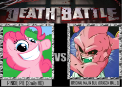 Size: 1404x1001 | Tagged: artist needed, source needed, safe, pinkie pie, earth pony, pony, buu, death battle, dragon ball z, kid buu, majin buu, meme, smile hd, smiling, xk-class end-of-the-world scenario