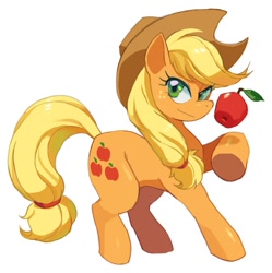 Size: 855x860 | Tagged: safe, artist:nemurism, applejack, earth pony, pony, apple, obligatory apple, simple background, solo