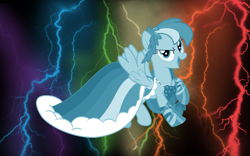 Size: 2999x1875 | Tagged: safe, artist:l13000, artist:philiptomkins, derpibooru import, edit, rainbow dash, pegasus, pony, clothes, dress, female, gala dress, lightning, mare, shoes, solo, vector, wallpaper, wallpaper edit