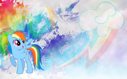 Size: 2560x1600 | Tagged: safe, artist:saeiter, artist:squirrel734, derpibooru import, edit, edited screencap, screencap, rainbow dash, pegasus, pony, cutie mark, effects, eyes closed, raised hoof, solo, vector, wallpaper, wallpaper edit