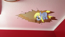 Size: 1920x1080 | Tagged: safe, artist:doctor-g, artist:mr-kennedy92, derpy hooves, pegasus, pony, anything i can do to help, ceiling, ceiling pony, female, hole, irl, mare, photo, ponies in real life, solo, vector