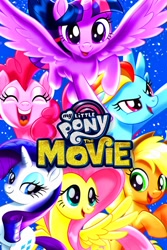 Size: 800x1200 | Tagged: safe, derpibooru import, applejack, fluttershy, pinkie pie, rainbow dash, rarity, twilight sparkle, twilight sparkle (alicorn), alicorn, earth pony, pegasus, pony, unicorn, my little pony: the movie, hd, mane six, my little pony logo