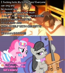 Size: 801x907 | Tagged: safe, octavia melody, pinkie pie, earth pony, pony, berserk abridged, crossover, emo kid, kamijou kyousuke, puella magi madoka magica, sayaka miki, text