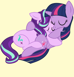 Size: 1074x1126 | Tagged: safe, artist:startwi, starlight glimmer, twilight sparkle, twilight sparkle (alicorn), alicorn, pony, unicorn, base used, cuddling, cute, eyes closed, female, floppy ears, glimmerbetes, hug, lesbian, mare, shipping, simple background, snuggling, twiabetes, twistarlight