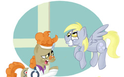 Size: 921x578 | Tagged: safe, artist:nikkuwalkanov, derpy hooves, doctor muffin top, earth pony, pegasus, pony, duo, female, mare