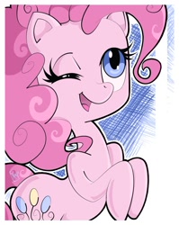 Size: 966x1213 | Tagged: safe, artist:mytoothless, pinkie pie, earth pony, pony, female, mare, one eye closed, open mouth, solo, wink