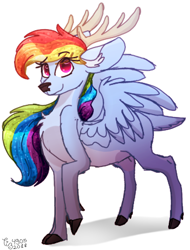 Size: 1824x2400 | Tagged: safe, artist:cottonponysfm, artist:tiz4905, derpibooru import, rainbow dash, deer, deer pony, reindeer, colored sketch, deerified, reindeer dash, solo, species swap