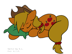 Size: 522x394 | Tagged: safe, artist:kopaleo, applejack, earth pony, pony, .svg available, cowboy hat, eyes closed, hat, pillow, prone, simple background, sleeping, stetson, svg, transparent background, vector