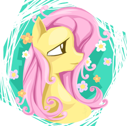 Size: 838x827 | Tagged: safe, artist:maltese101, fluttershy, pegasus, pony, bust, female, flower, mare, portrait, profile, solo