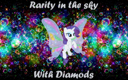 Size: 1024x640 | Tagged: dead source, safe, artist:gerardogreiff, rarity, pony, unicorn, bubble, butterfly wings, grammar error, lucy in the sky with diamonds, psychedelic, solo, text, the beatles