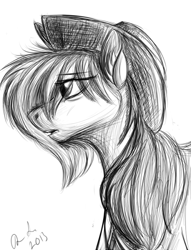 Size: 534x700 | Tagged: safe, artist:jinyaranda, applejack, earth pony, pony, grayscale, monochrome, solo