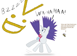 Size: 1100x800 | Tagged: safe, artist:bsting, rarity, bee, pony, unicorn, >:d, not the bees, solo, this will end in pain, wahaha