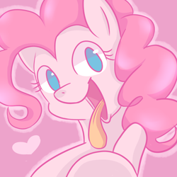 Size: 1500x1500 | Tagged: safe, artist:sion, pinkie pie, earth pony, pony, heart, pixiv, solo, tongue out