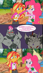Size: 1366x2304 | Tagged: safe, edit, edited screencap, screencap, pinkie pie, sunset shimmer, equestria girls, legend of everfree, discovery kids, hot nuts, megatron, meme, starscream, sunset sees things, transformers, transformers prime
