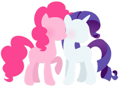 Size: 1280x932 | Tagged: safe, artist:euphoriapony, pinkie pie, rarity, earth pony, pony, unicorn, blushing, female, lesbian, minimalist, raripie, shipping, simple background, transparent background, vector