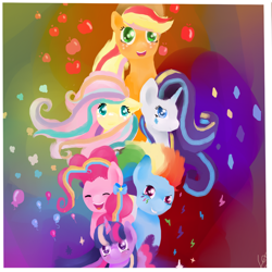 Size: 1000x1000 | Tagged: safe, artist:happy-heart-1, derpibooru import, applejack, fluttershy, pinkie pie, rainbow dash, rarity, twilight sparkle, twilight sparkle (alicorn), alicorn, earth pony, pegasus, pony, unicorn, female, mane six, mare, rainbow power