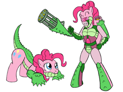 Size: 900x675 | Tagged: safe, artist:atomic-chinchilla, gummy, pinkie pie, robot, beast wars, crossover, fusion, fuzor, solo, species swap, transformation, transformers